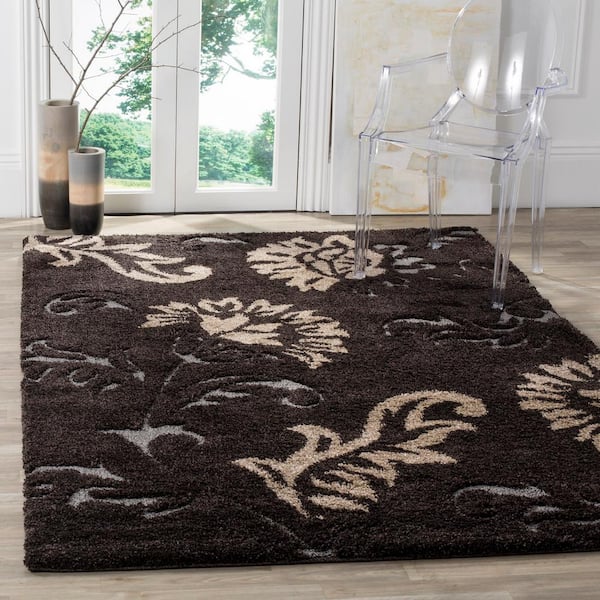 Florida Shag Dark Brown/Smoke 4 ft. x 6 ft. Floral Area Rug