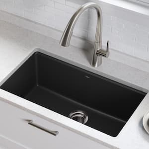 Undermount Granite Composite 32 in. Single Basin Kitchen Sink Kit in Black