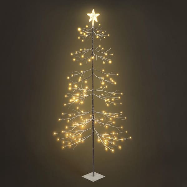 6 ft. Brown Pre-Lit LED Flocked Bare Branch Artificial Christmas Tree with 144 Warm White LED Light and Star Top