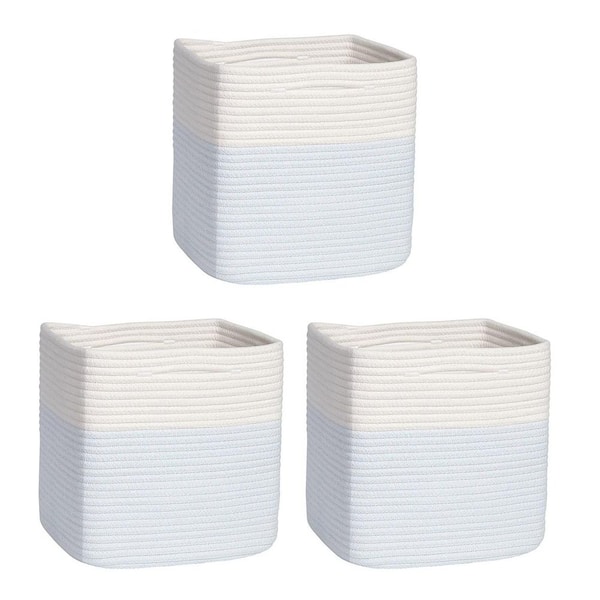 Blue 11 in. x 11 in. Cotton Decorative Basket Set of 3 with Handles