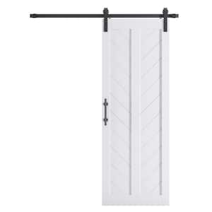 30 in. x 84 in. V-Shape Solid MDF Panel White Finished Herringbone Sliding Barn Door with Hardware Kit