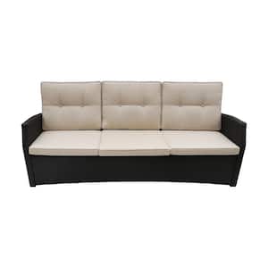 Sanger Dark Brown Wicker Outdoor Sofa with Beige Cushions
