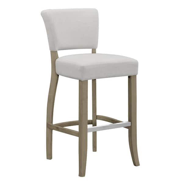 29 in. Aleck Beige Fabric Bar Stool with Antique Finish Wood Legs (Set of 2)