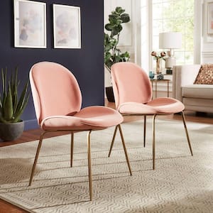 Gold Fully Upholstered Pink Velvet Dining Chair (Set of 2)