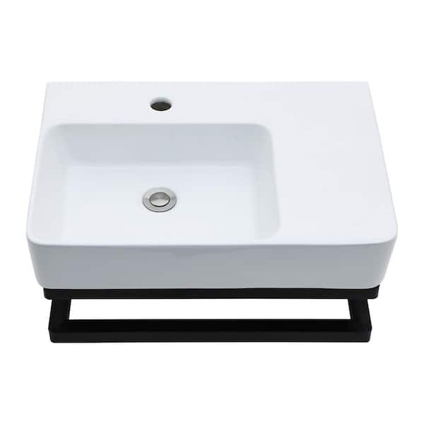 23 in. Ceramic Rectangular Wall-Mount Bathroom Sink with Single Faucet and Wall Bracket