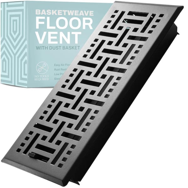 HOME INTUITION Basketweave 4 x 10 in. Decorative Floor Register Vent with Mesh Cover Trap, Matte Black