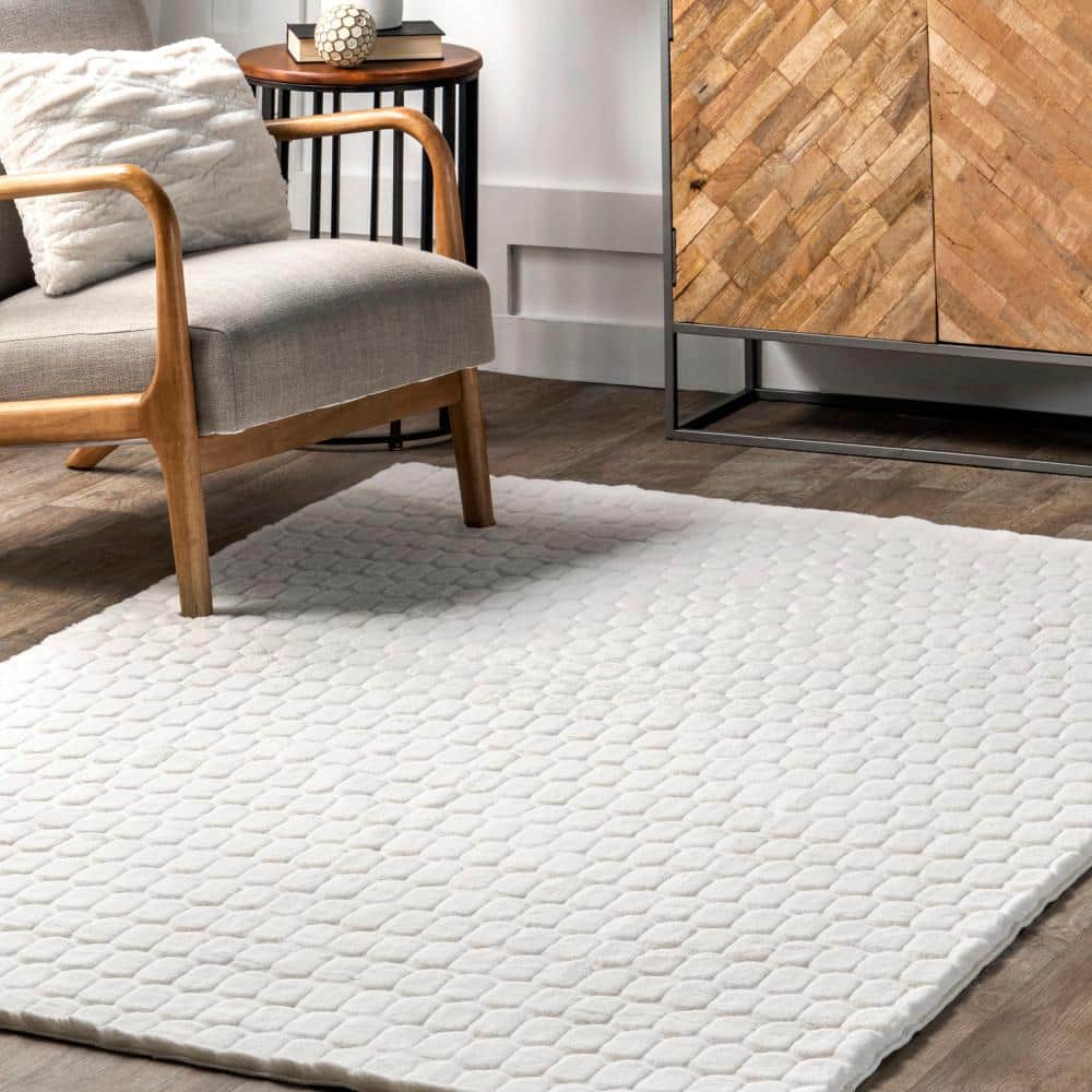 White Faux Fur Machine Washable Shag Area Rug