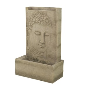 39 in. Buddha Design Fountain Sandstone Finish Tranquil Waterfall with Light for Lawn & Patio