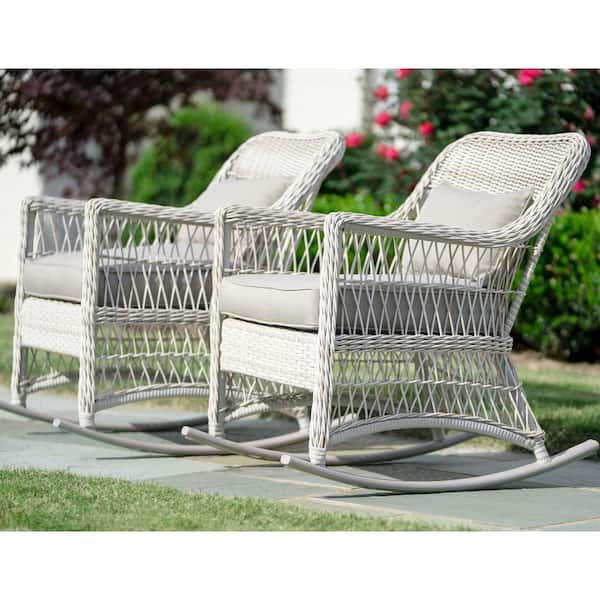 Leisure Made Pearson Antique White Wicker Outdoor Rocking Chair with Tan  Cushions (2-Pack)-276435-AWH - The Home Depot