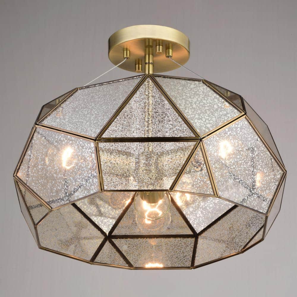 Euclid 16'' Aged Brass and Glass Drum Semi-Flush Mount