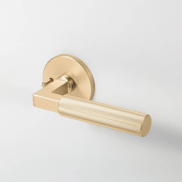 Mila Champagne Gold Modern Heavy Duty Linear Interior Door Handle, Round Plate and Concealed Screws (Privacy/Passage)