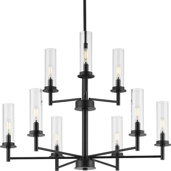 Kellwyn Collection 9-Light Matte Black Clear Glass Transitional Chandelier Light