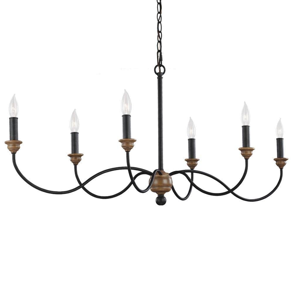 Hartsville 42.5 in. W. 6-Light Dark Weathered Zinc / Weathered Oak Single Tier Hanging Chandelier price history on PriceWatchPro