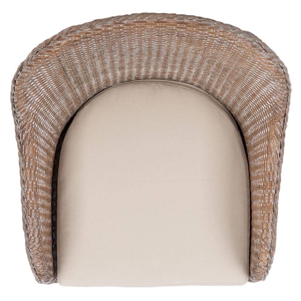 Antonia White Wash Rattan Barrel Accent Chair with Cushion