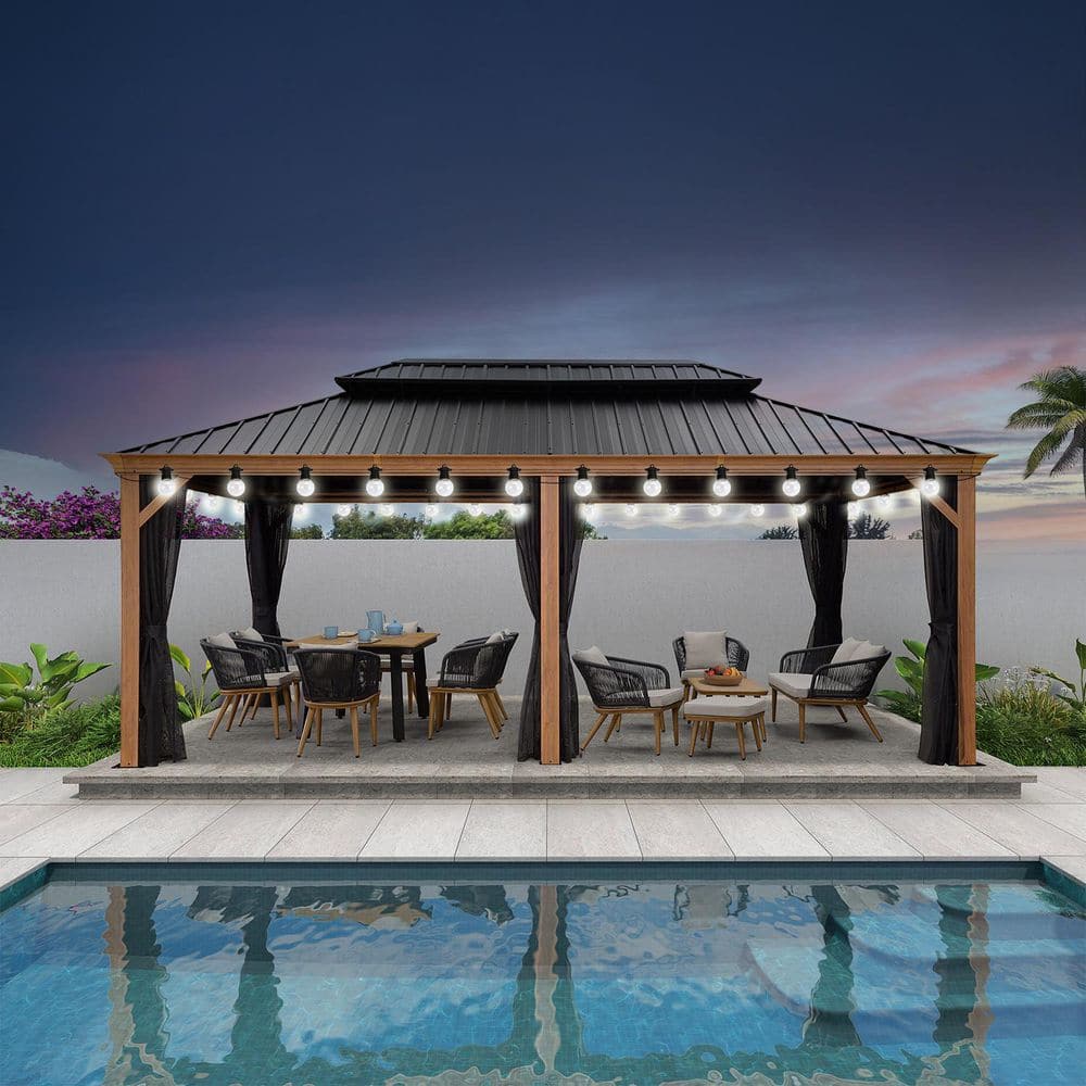 PURPLE LEAF 12 ft.x 20ft.Wood Grain Luxury Aluminum Frame Patio