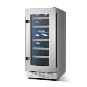 15 in. 28 Bottle Dual Zone Wine Cellar Cooling Unit in Silver Seamless Stainless Steel Door with with Door Lock