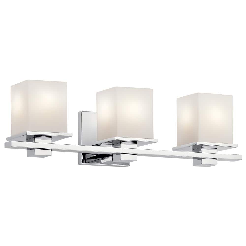 Tully 24" Chrome Vanity Light with White Glass Shades