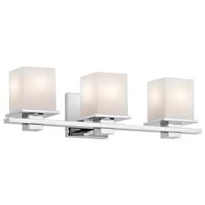 Tully 24 in. 3-Light Chrome Contemporary Bathroom Vanity Light with Satin Etched Cased Opal Glass