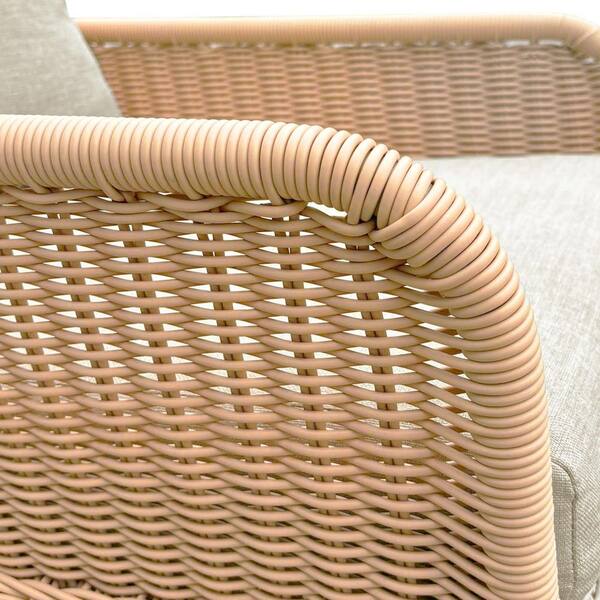 Modern Wicker Outdoor Rocking Chair with Polyester Beige Cushions