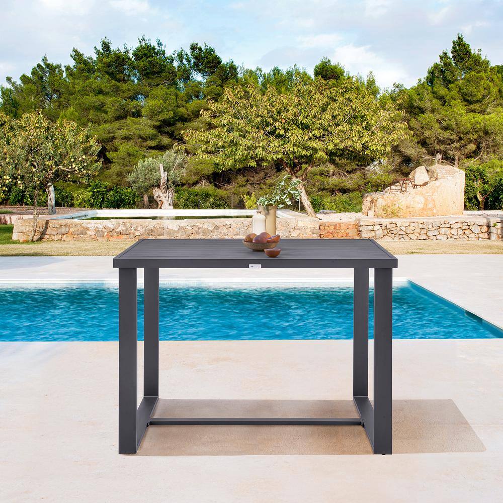Argiope Dark Gray Aluminum Rectangular Bar Height Outdoor Dining Table