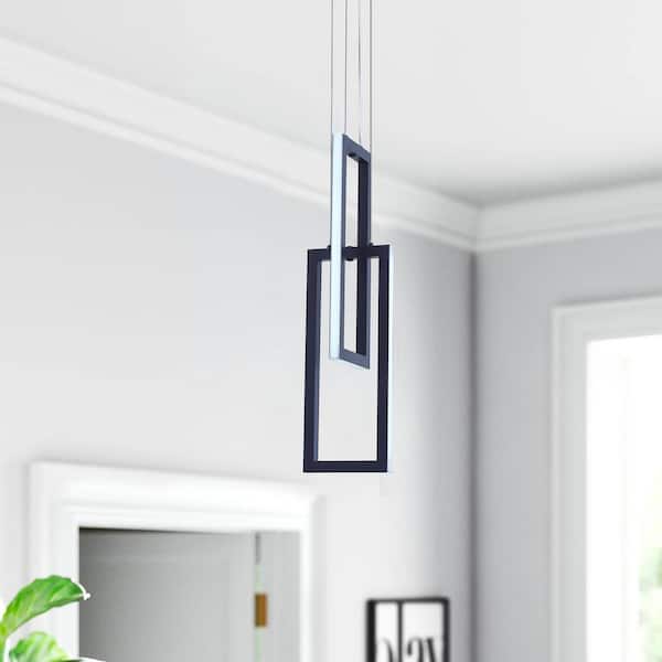 aiwen 32-Watt 2-Light Square Black Integrated LED Pendant Light Adjustable Contemporary Chandelier