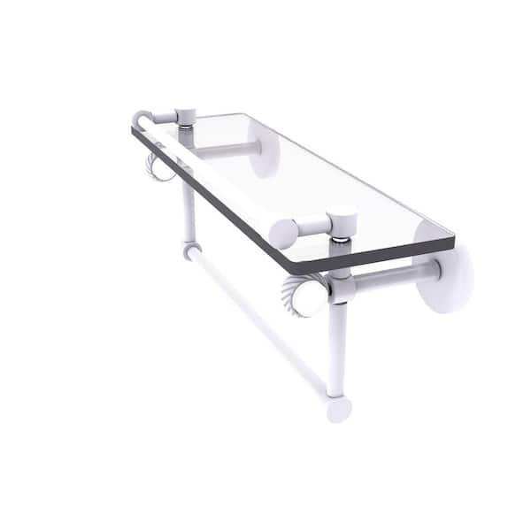 Allied Brass Clearview 16 in. W x 6.7 in. H x 5.8 in. D Glass Rectangular Shelf in Matte White with Towel Bar and Twisted Accents