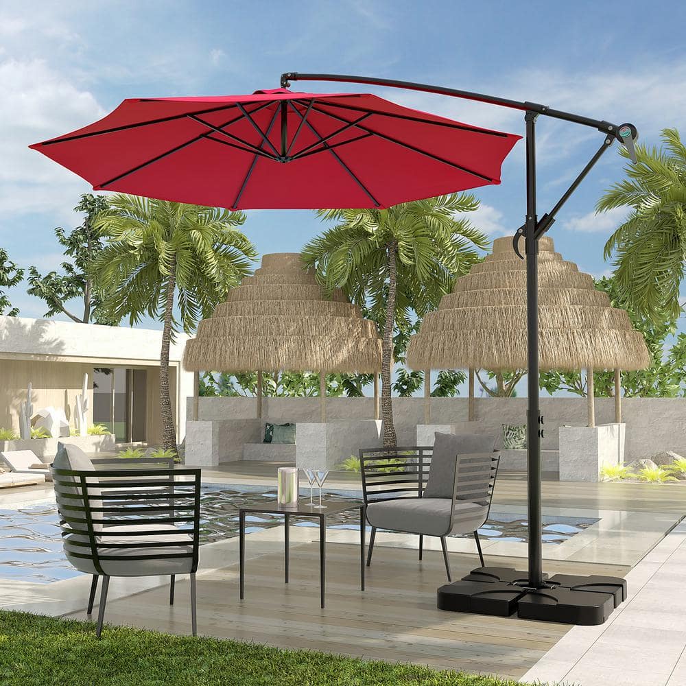 VECELO 9.1 Ft. X 10 Ft. Cantilever Umbrella In Red With Base Included ...