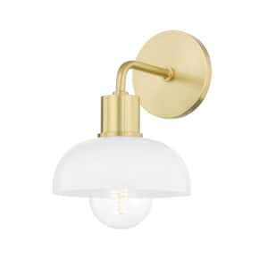 Kyla 7 in. 1-Light Aged Brass Vanity Lighting with Opal Glossy Glass Shade