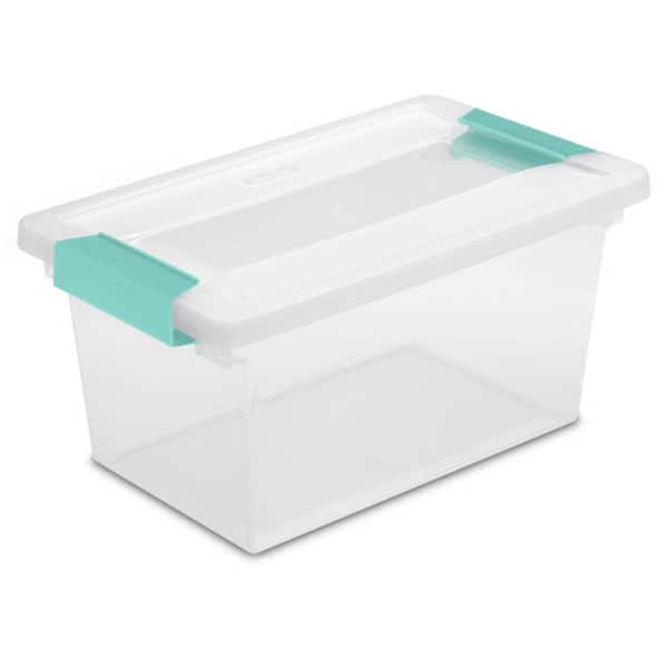 Sterilite Mini Clip Plastic Storage Box Clear with Blue Aquarium Latches (18-Pack)