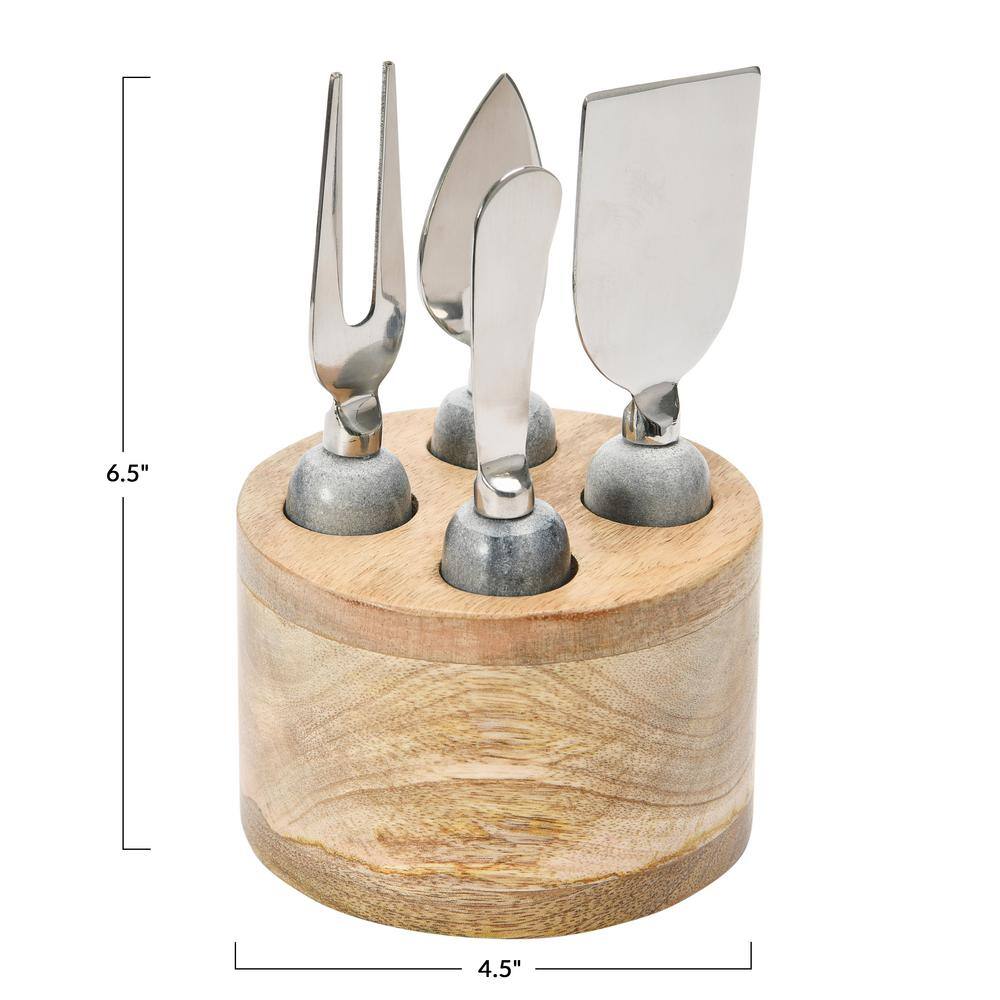 Creative Co-Op DF4998 Mango Wood Stand w/Cheese Spreaders