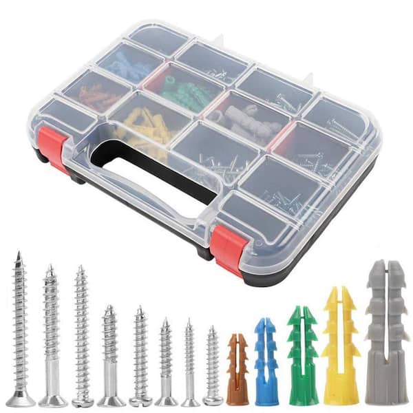 370-Pcs Plastic Drywall Wall Anchors with Screws, Zinc-Plated Wall Plug Bolts for Rywall Lime Chipboards Wood