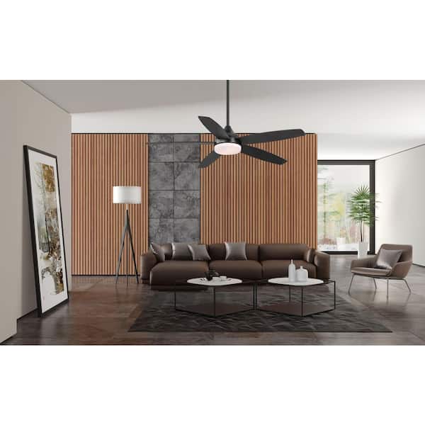 Tyra 52 in. Smart Indoor Matte Black Ceiling Fan with Adjustable White LED with Remote Included Powered by Hubspace