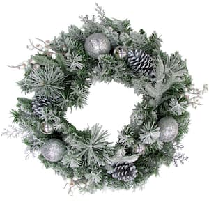 24 in. Artificial Christmas Wreath with Ornaments, Pinecones, and Berries