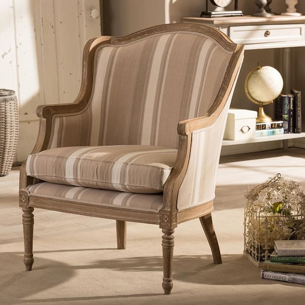 Baxton Studio Charlemagne Beige Stripes, Upholstered Accent Chair