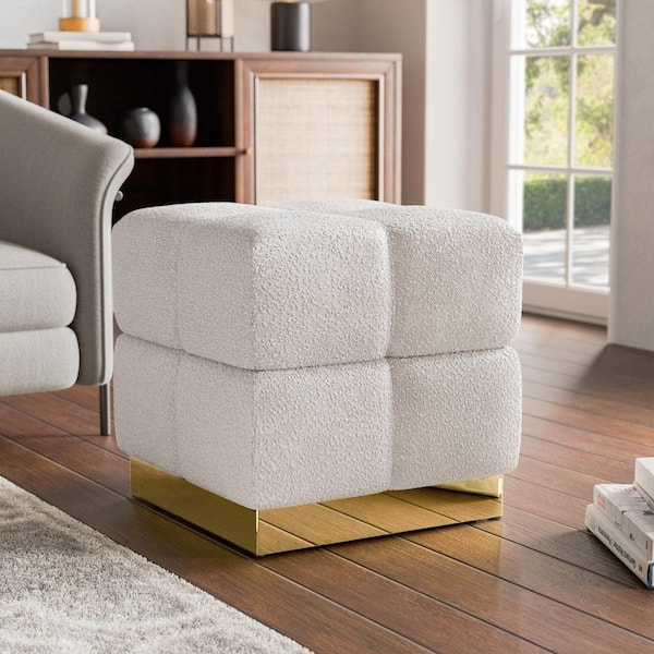 Furniture of America Resa Modern Beige Boucle Fabric Square Cube Accent Ottoman With Storage Small (Under 22 in.)