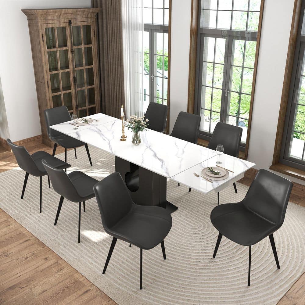 Magic Home Set of 8 Modern PU Leather Upholstered Dining Chair with Metal Leg for Living Room, Gray CS-PP193478AAC