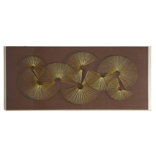 Litton Lane 47 in. x 23.5 in. Brown and Gold Large Thread Fans Shadow Box Wall Decor
