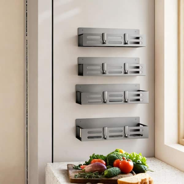 4-Pack Black Refrigerator Mount Magnetic Spice Rack for Kitchen Fridge Cabinet Seasoning Storage Organization