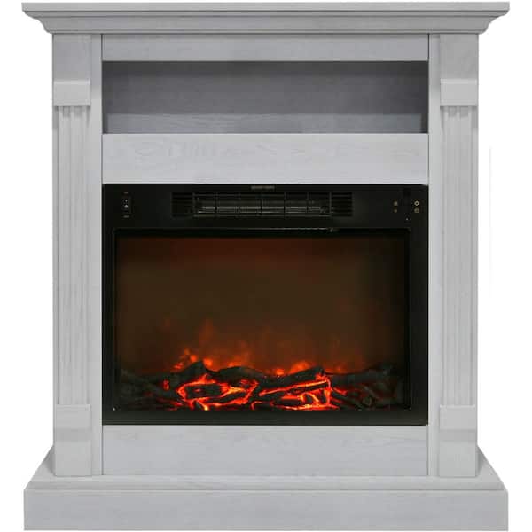 Cambridge Sienna 34 in. Freestanding Electric Fireplace with Storage Shelf and Charred Log Insert in White