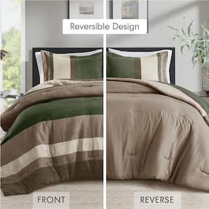 Boulder Stripe 3-Piece Green Microfiber King/Cal King Comforter Set