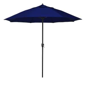 9 ft. Bronze Aluminum Market Patio Umbrella with Fiberglass Ribs and Auto Tilt in True Blue Sunbrella
