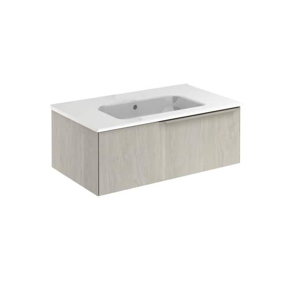 null Mio 32 in. W x 18 in. D x 12 in. H Bath Vanity 1-Drawer in White Oak with White Vanity Top with White Basin