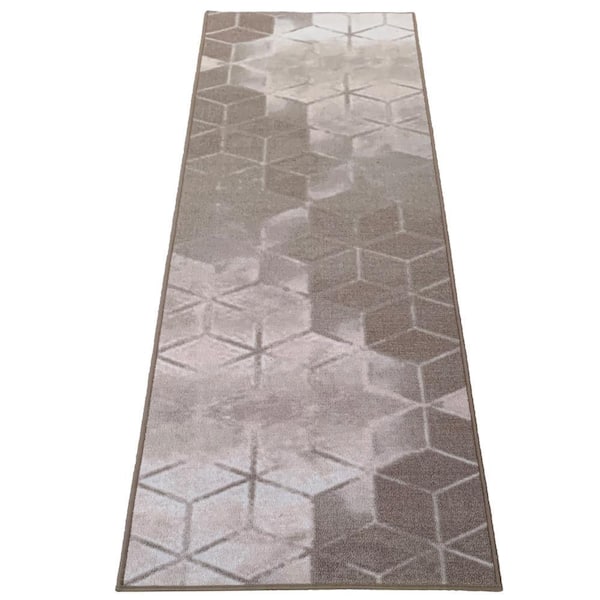 Cubes Abstract Beige 31 in. W x 2 ft. L RunnerRug/Stair Runner 5.2 sq. ft.
