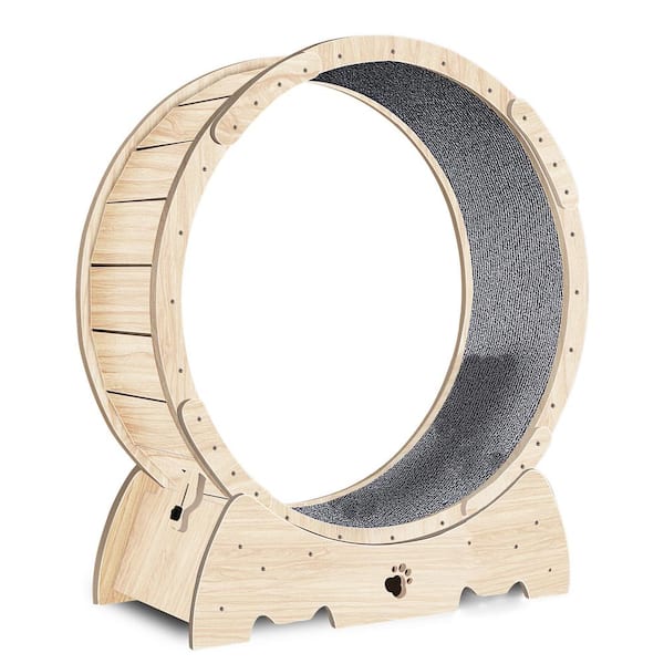 maocao hoom Cat Exercise Wheel for Indoor Cats, Cat Running Wheel with Carpeted Runway, Cat Sport Treadmill Wheel in Natural Wood
