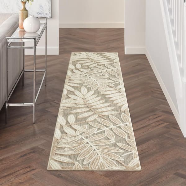 Aloha Natural 2 ft. x 10 ft. Kitchen Runner Floral Modern Indoor/Outdoor Patio Area Rug