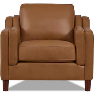 Bella Cognac Top Grain Leather Arm Chair with Removable Cushion