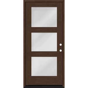 Regency 36 in. x 80 in. Modern 3-Lite Equal Clear Glass LHIS Hickory Stain Mahogany Fiberglass Prehung Front Door
