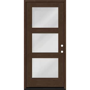 Regency 32 in. x 80 in. Modern 3Lite Equal Clear Glass LHIS Hickory Stain Mahogany Fiberglass Prehung Front Door