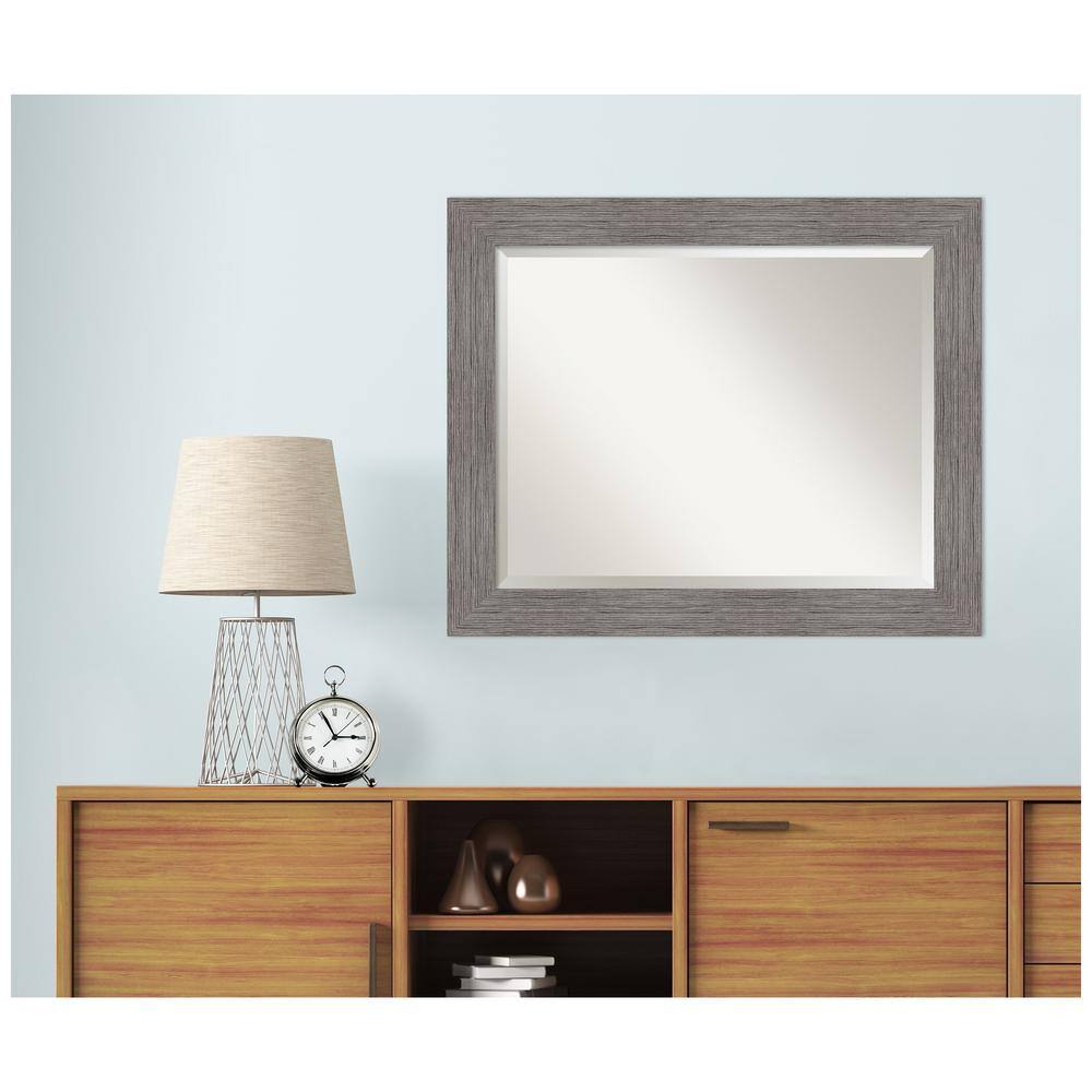 Contemporary Pinstripe Plank 34"x28" Gray Framed Vanity Wall Mirror