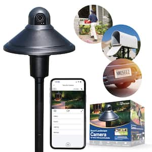 Low Voltage Black Motion Sensing LED Landscape Path Light with IP Camera and Battery Back-up